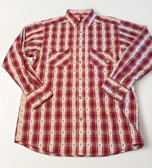 Ariat Pro Series Shirt Mens Medium Red Classic Fit Pearl Snap Long Sleeve